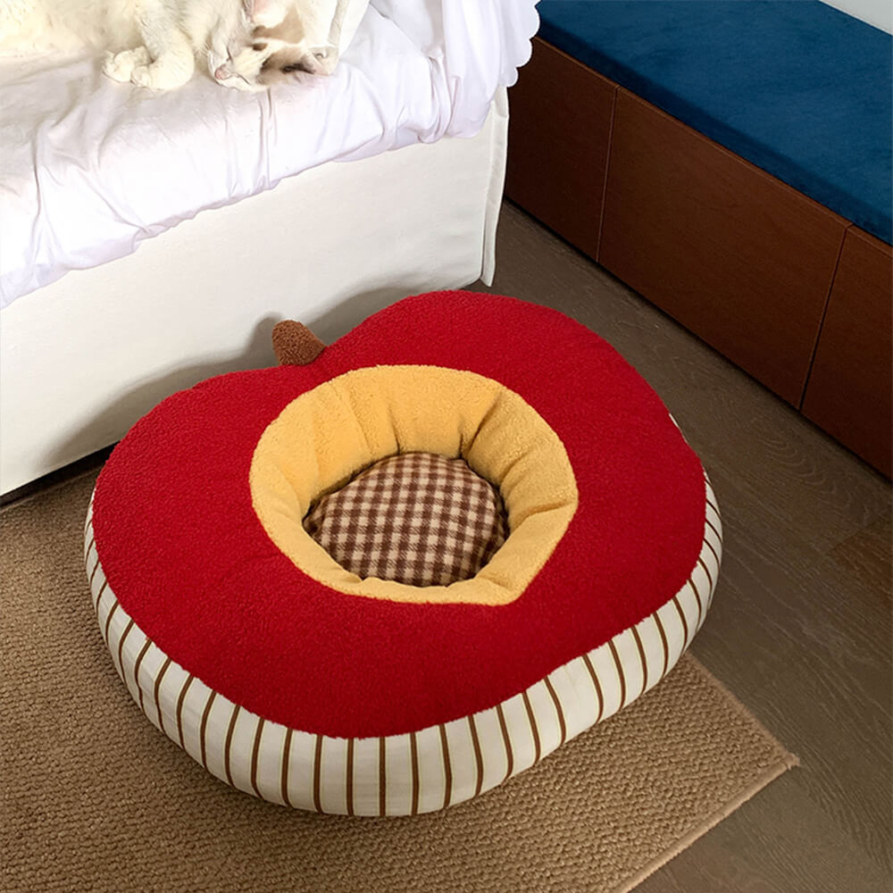 Cama macia de pelúcia lavável para cães e gatos em formato de maçã