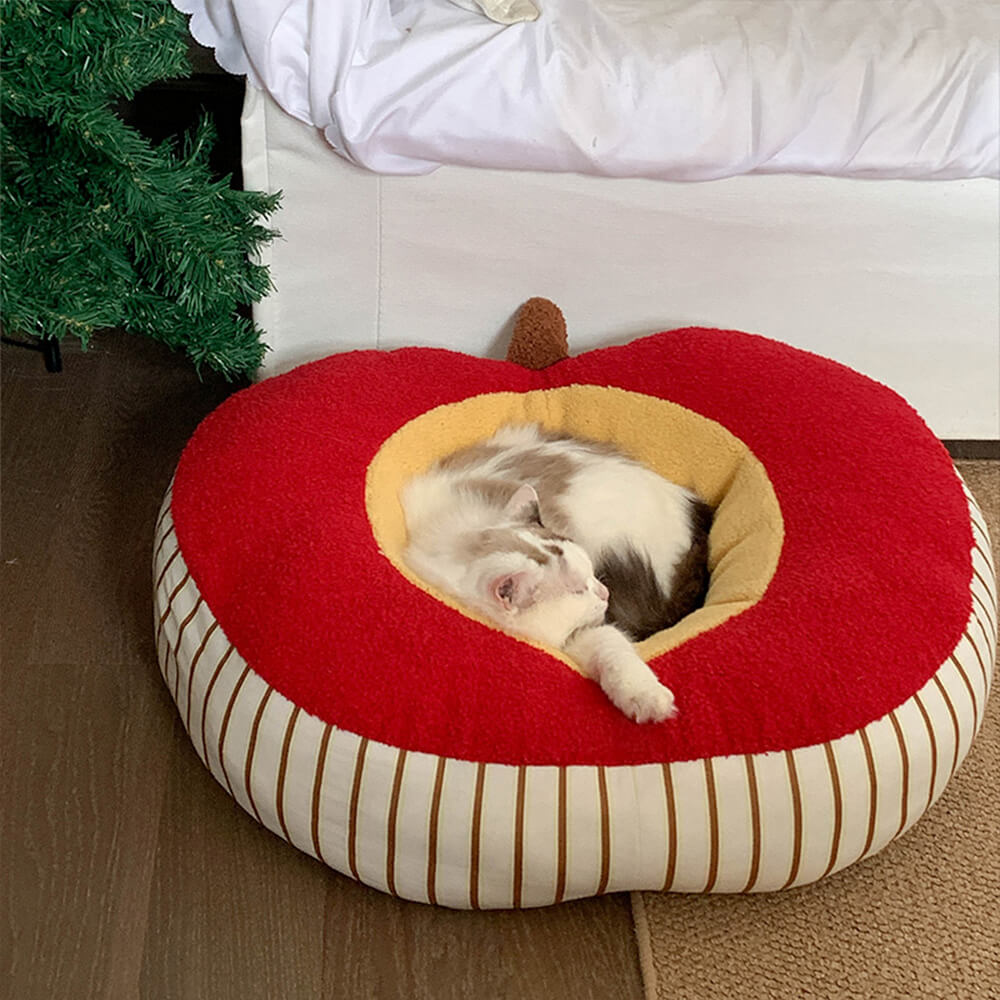 Cama macia de pelúcia lavável para cães e gatos em formato de maçã