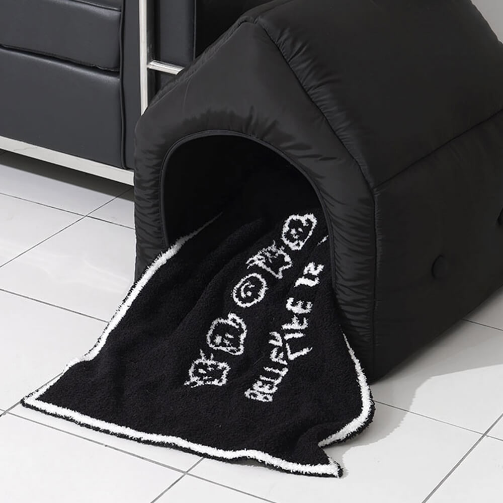 Cobertor reversível preto e branco com estampa dupla face para cães e gatos