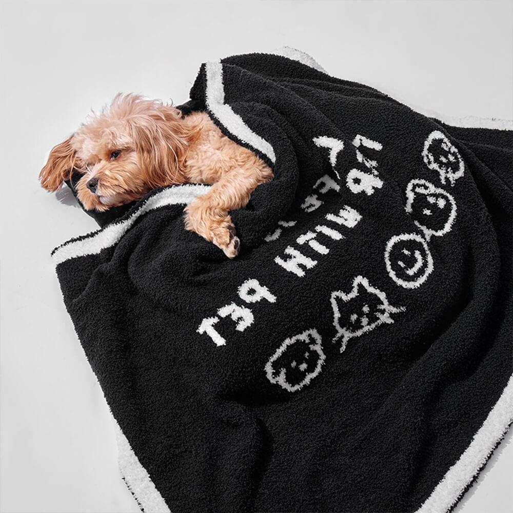 Cobertor reversível preto e branco com estampa dupla face para cães e gatos