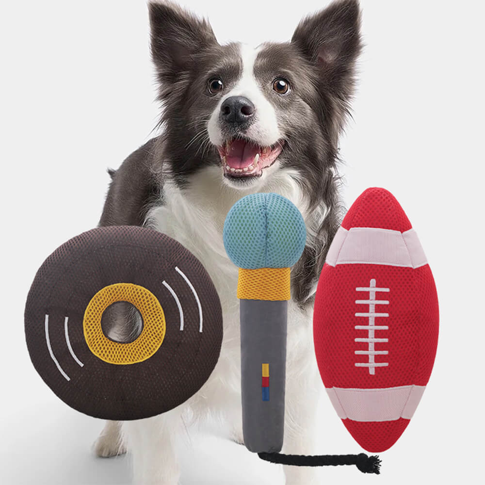 Microfone de pelúcia durável e estridente brinquedo interativo para cães de treinamento