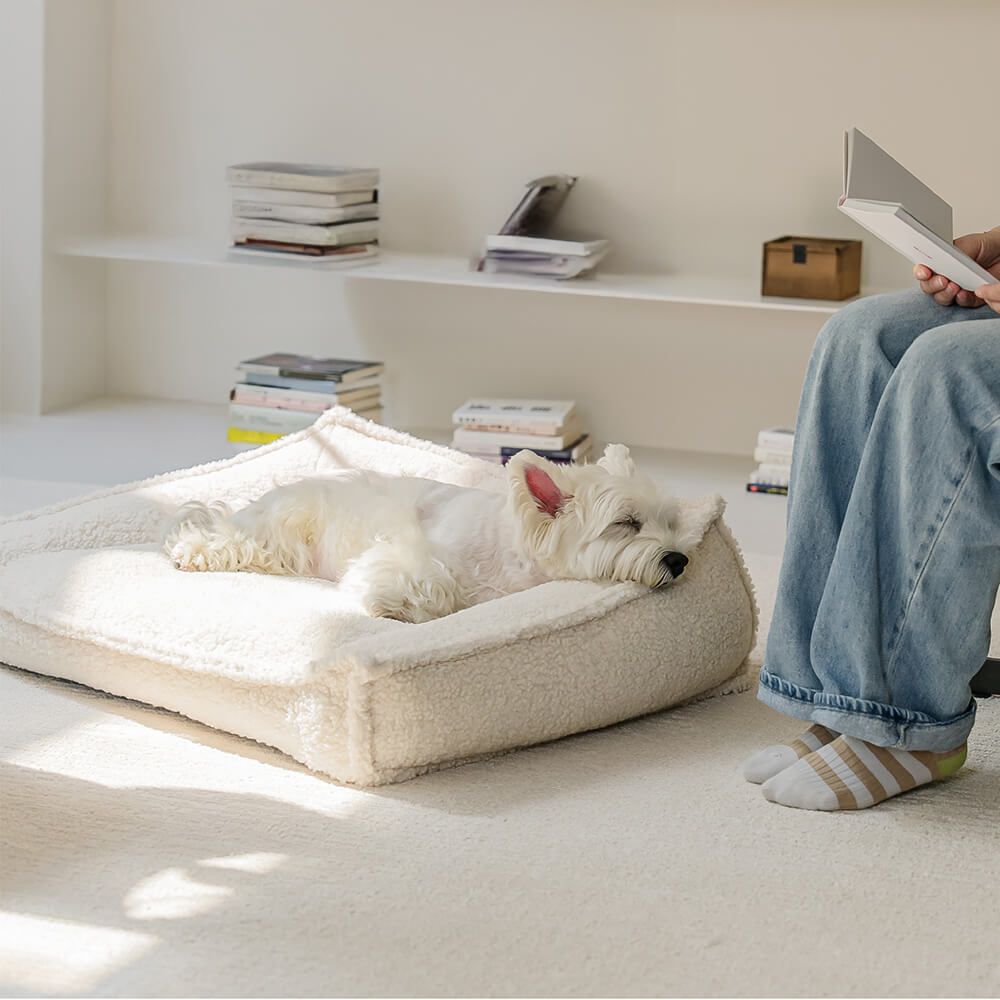 Cama para cães e gatos ortopédica de suporte curvo em tecido de pelúcia à prova d'água