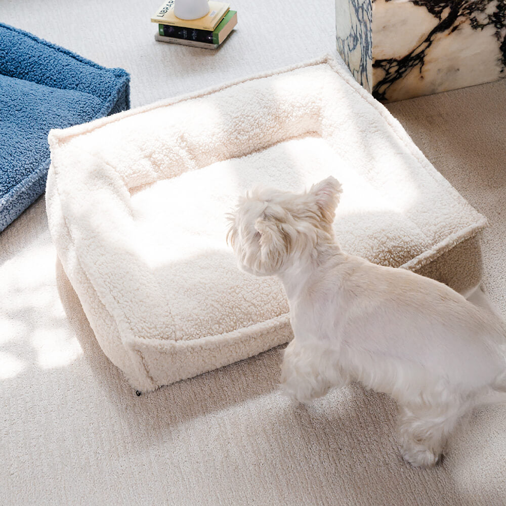 Cama para cães e gatos ortopédica de suporte curvo em tecido de pelúcia à prova d'água