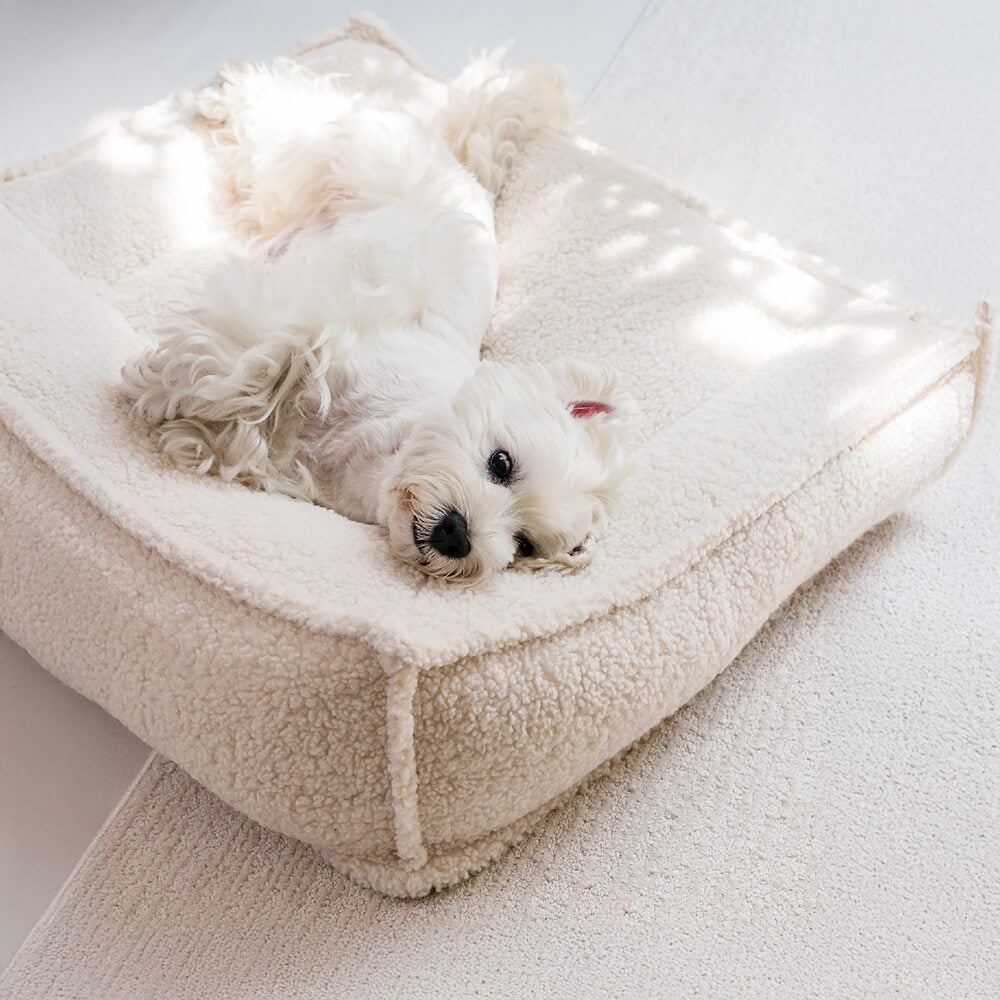 Cama para cães e gatos ortopédica de suporte curvo em tecido de pelúcia à prova d'água