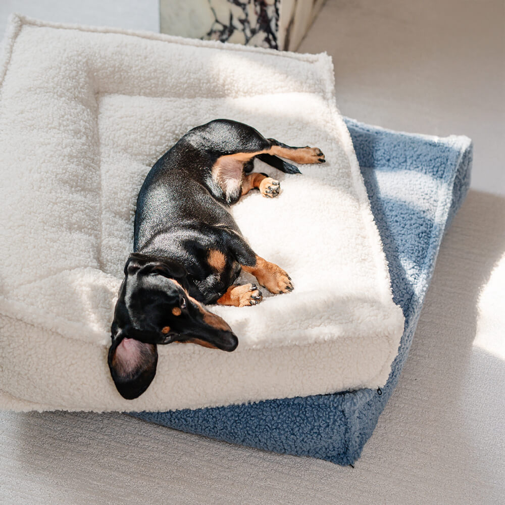 Cama para cães e gatos ortopédica de suporte curvo em tecido de pelúcia à prova d'água