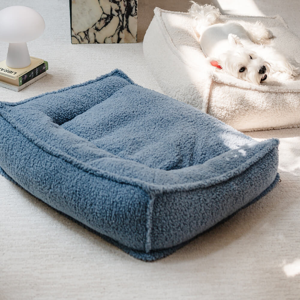 Cama para cães e gatos ortopédica de suporte curvo em tecido de pelúcia à prova d'água