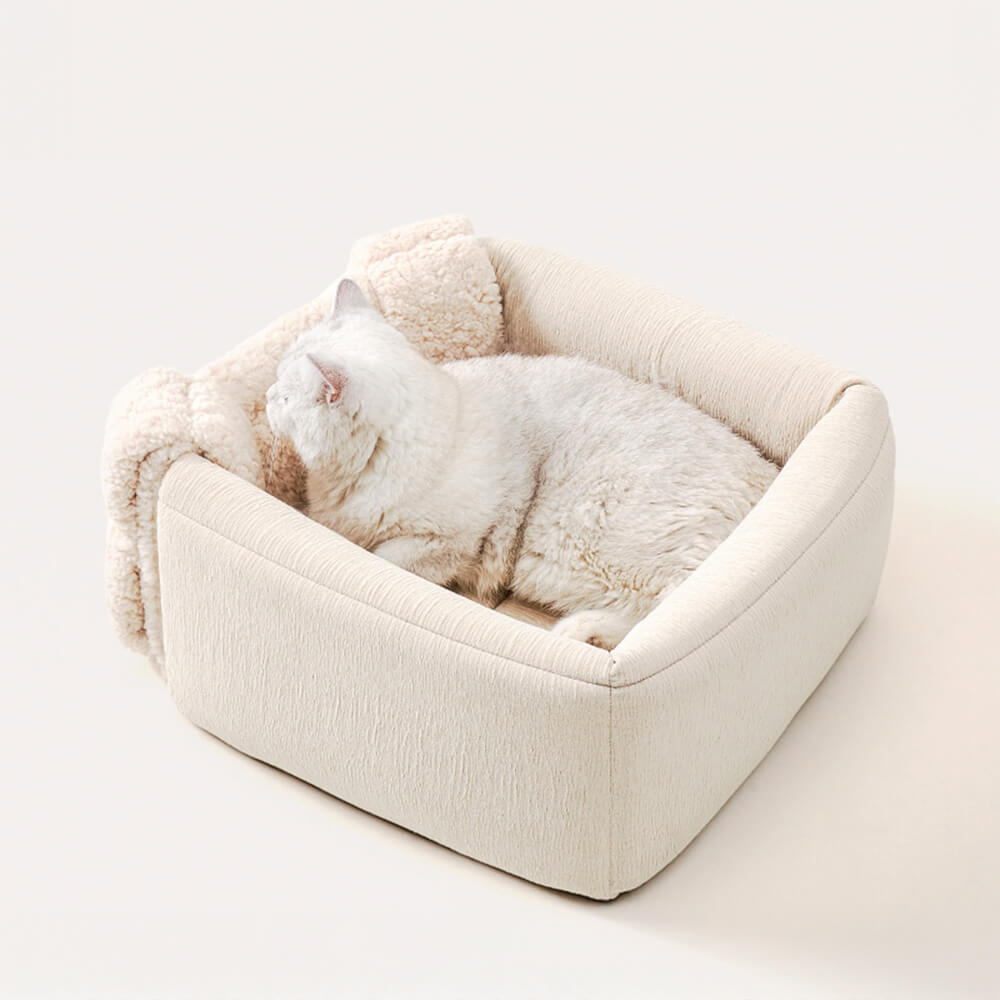 Cama quadrada aconchegante e conversível para gatos com design feito à mão