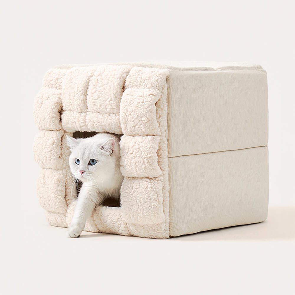 Cama quadrada aconchegante e conversível para gatos com design feito à mão