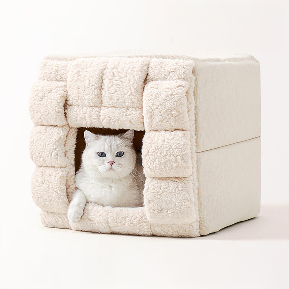 Cama quadrada aconchegante e conversível para gatos com design feito à mão