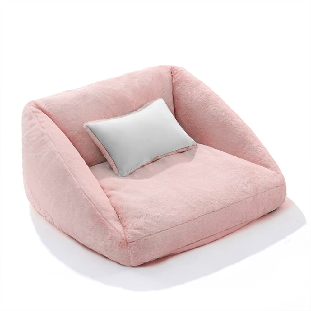 Grande sofá-cama de casal rosa de pelúcia para cães com almofada