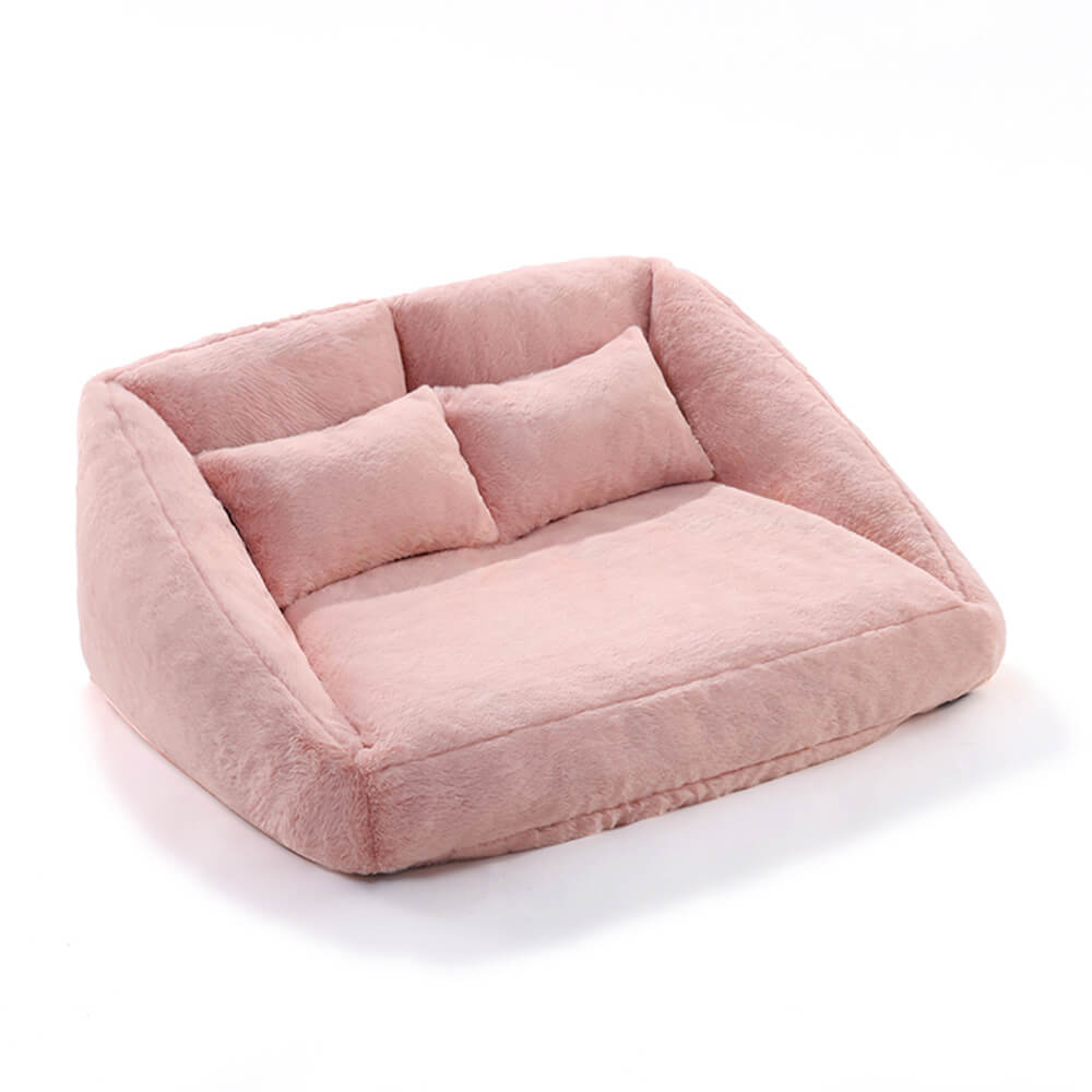 Grande sofá-cama de casal rosa de pelúcia para cães com almofada