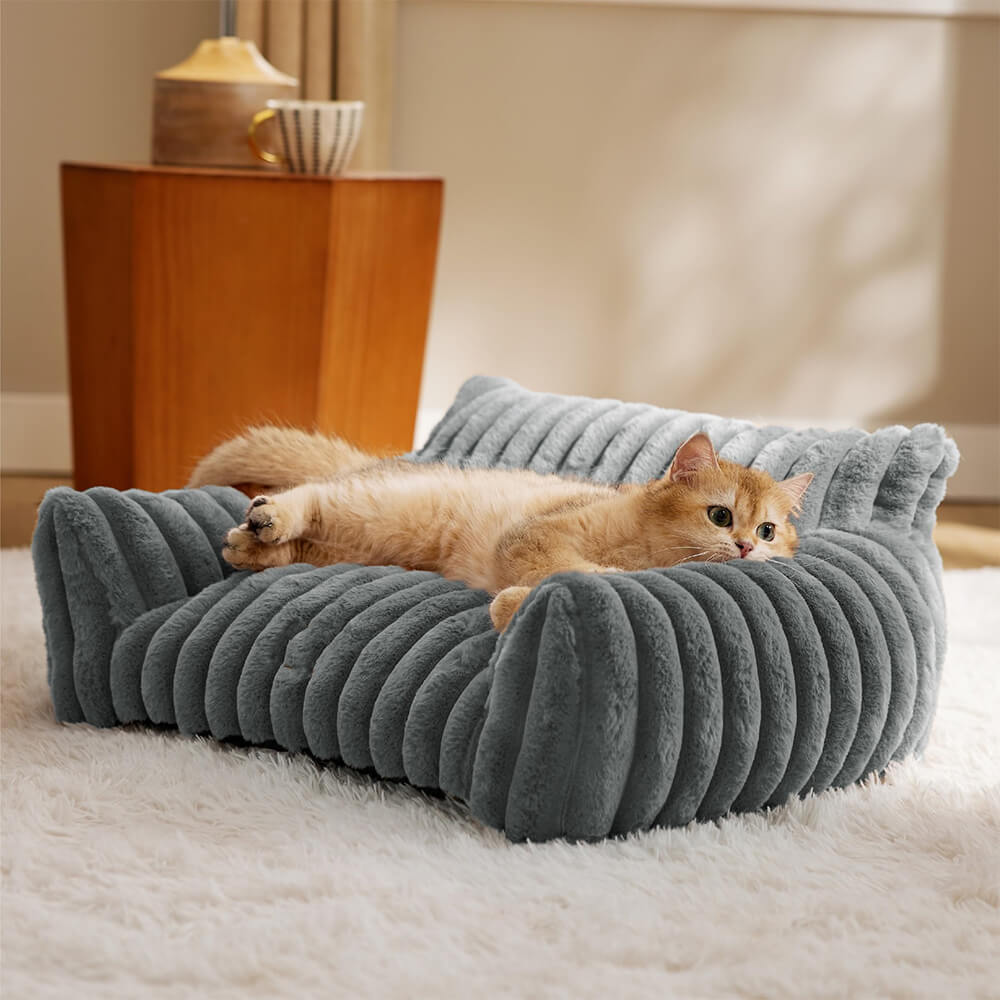 Luxuosa cama macia para cães e gatos com pele de coelho sintética