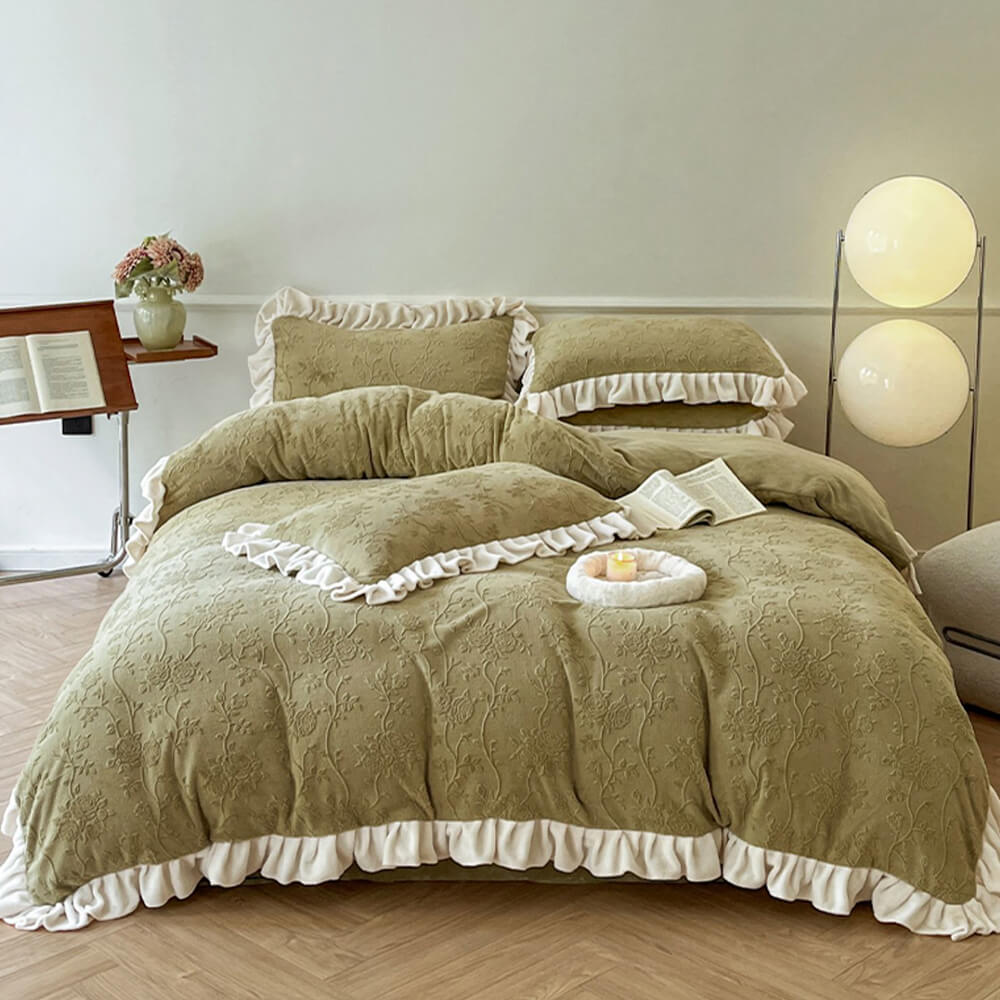 Conjunto de lençóis de cama antiestáticos quentes de veludo de leite esculpido de luxo