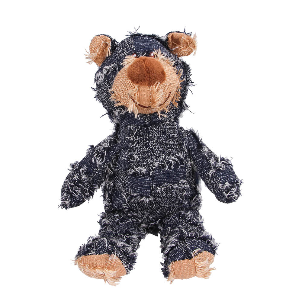 Pelúcia jeans rústica durável mastigável brinquedo de cachorro que faz barulho urso