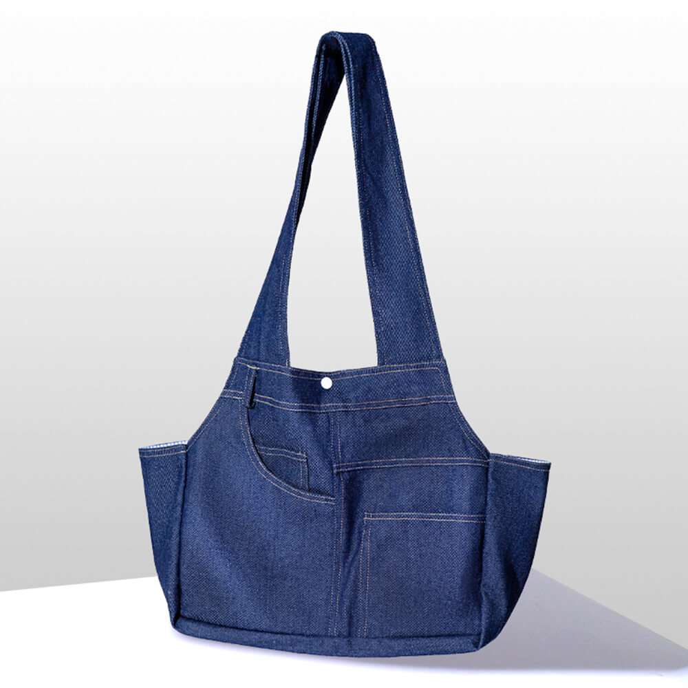 Bolsa de transporte para cães e gatos espaçosa, durável, com bolsos denim