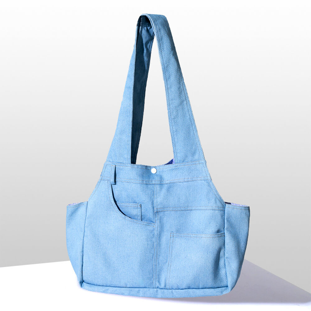 Bolsa de transporte para cães e gatos espaçosa, durável, com bolsos denim