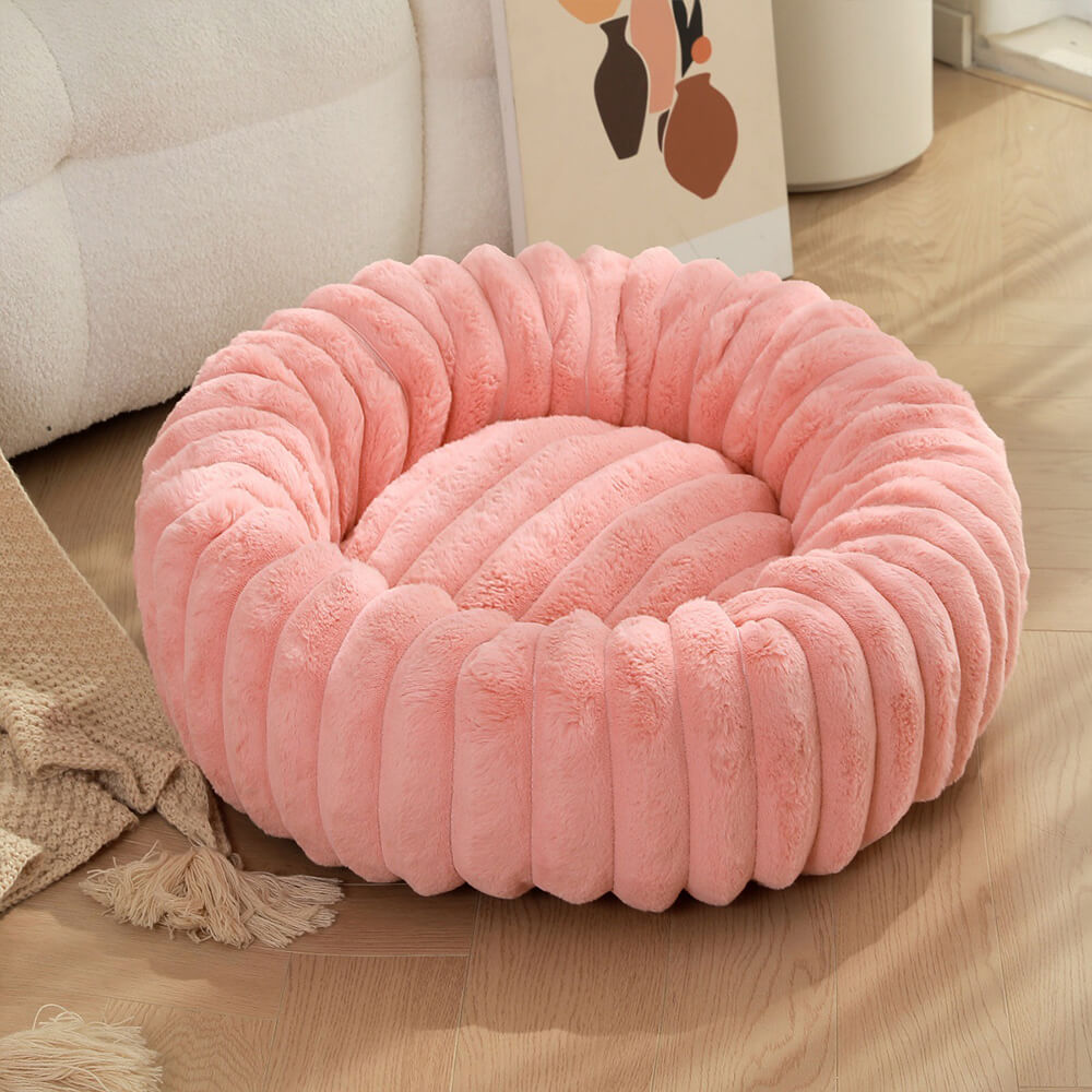 Cama para cães e gatos ultramacia de pelúcia redonda com suporte para donuts