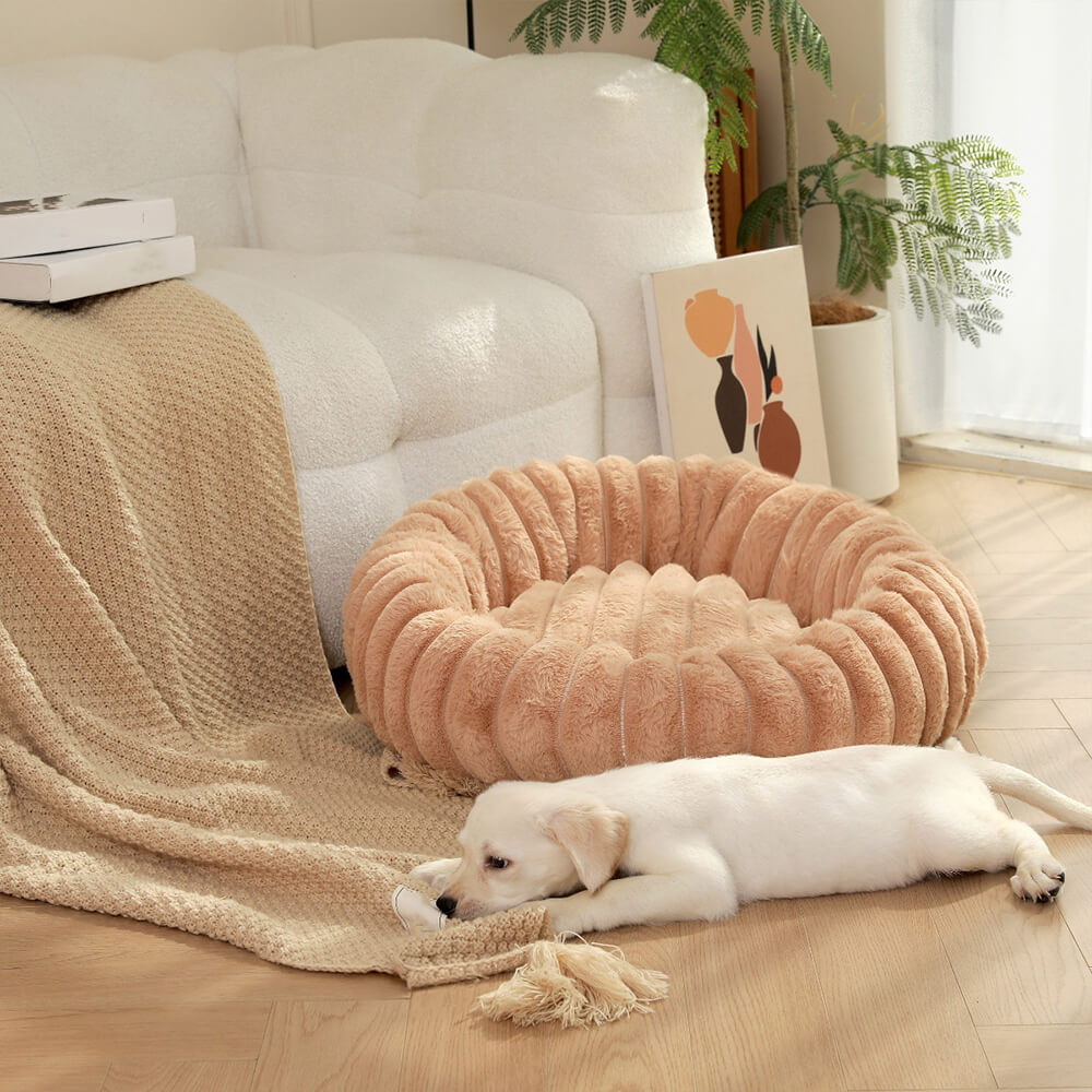 Cama para cães e gatos ultramacia de pelúcia redonda com suporte para donuts