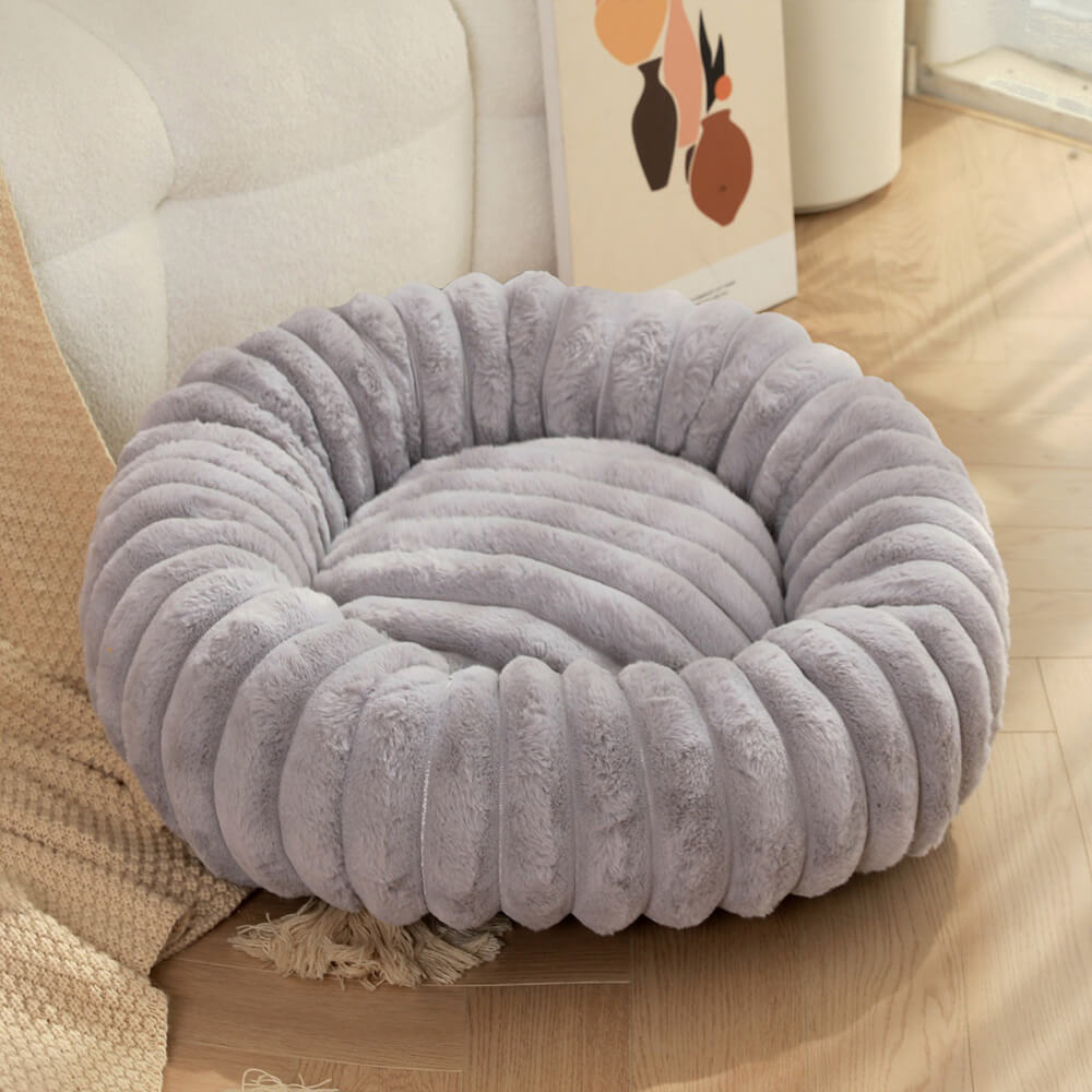 Cama para cães e gatos ultramacia de pelúcia redonda com suporte para donuts