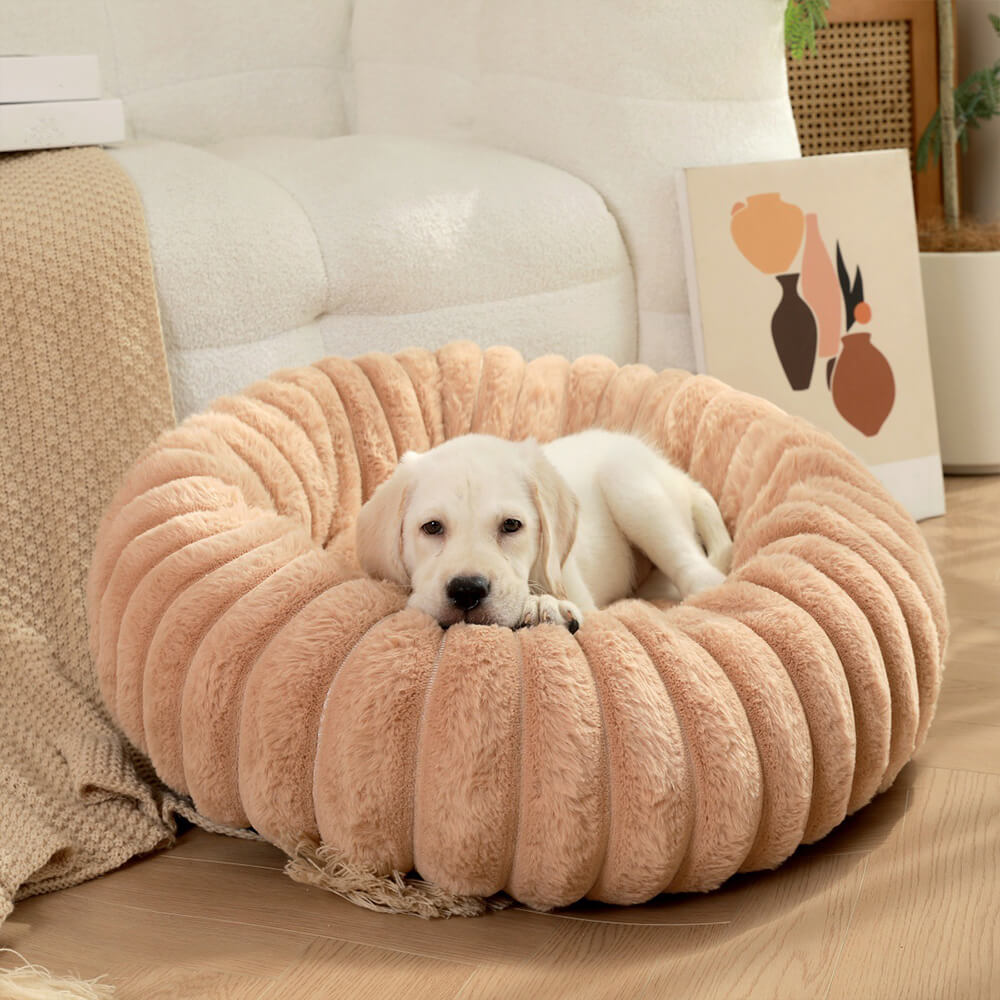 Cama para cães e gatos ultramacia de pelúcia redonda com suporte para donuts