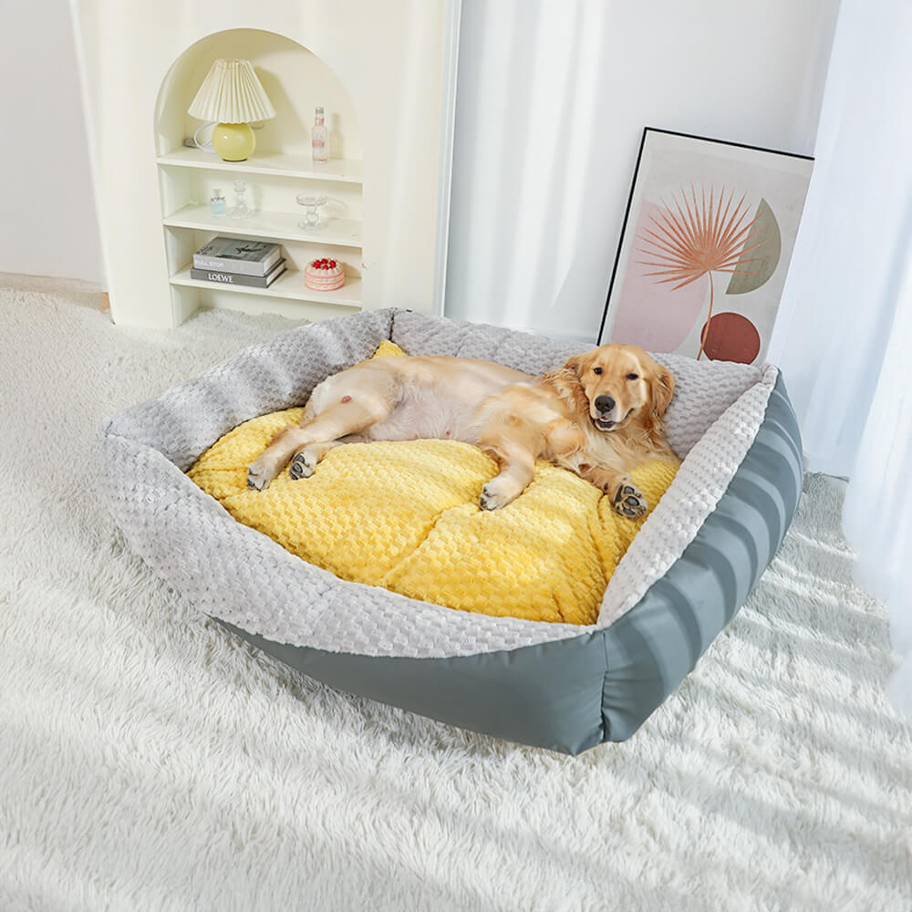 Cama de pelúcia ortopédica vintage aconchegante de parede alta para cães e gatos