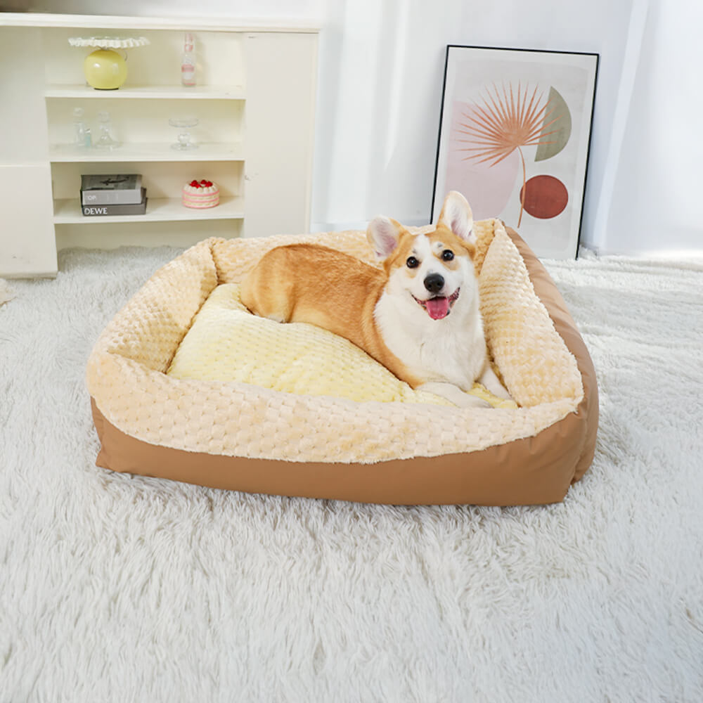 Cama de pelúcia ortopédica vintage aconchegante de parede alta para cães e gatos