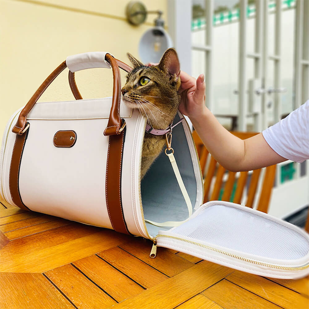 Bolsa de transporte luxuosa e espaçosa para cães e gatos, com laterais macias