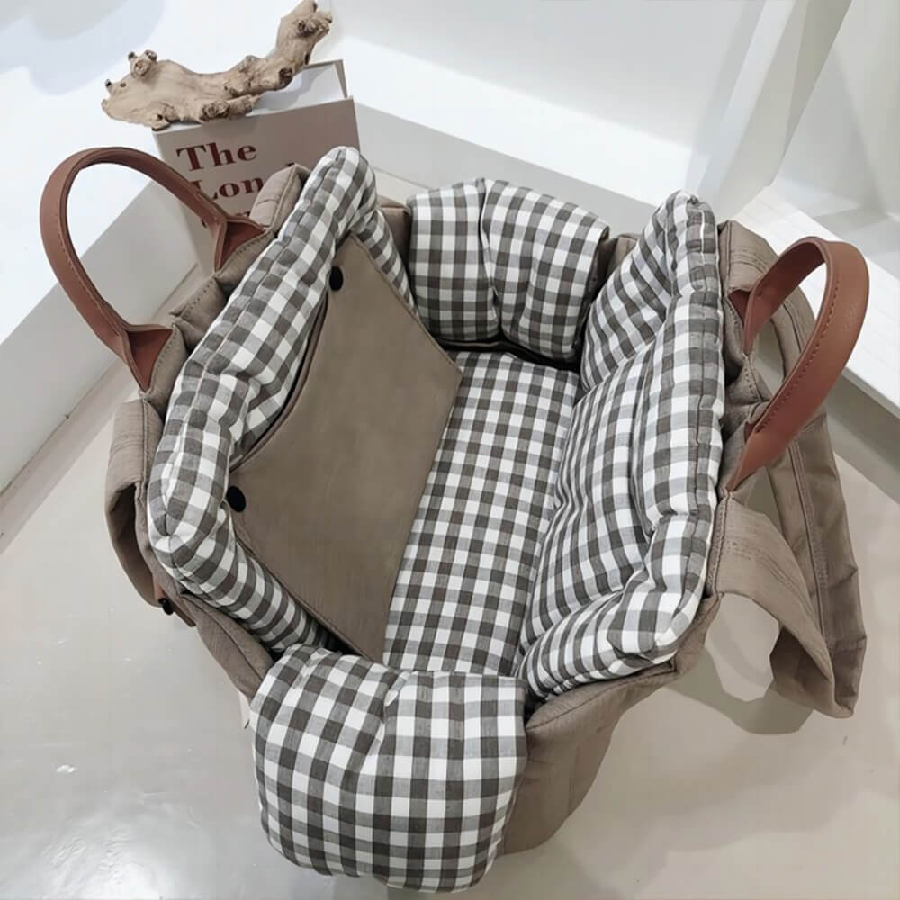 Bolsa de transporte para cães e gatos, macia e portátil, multiuso, Gingham