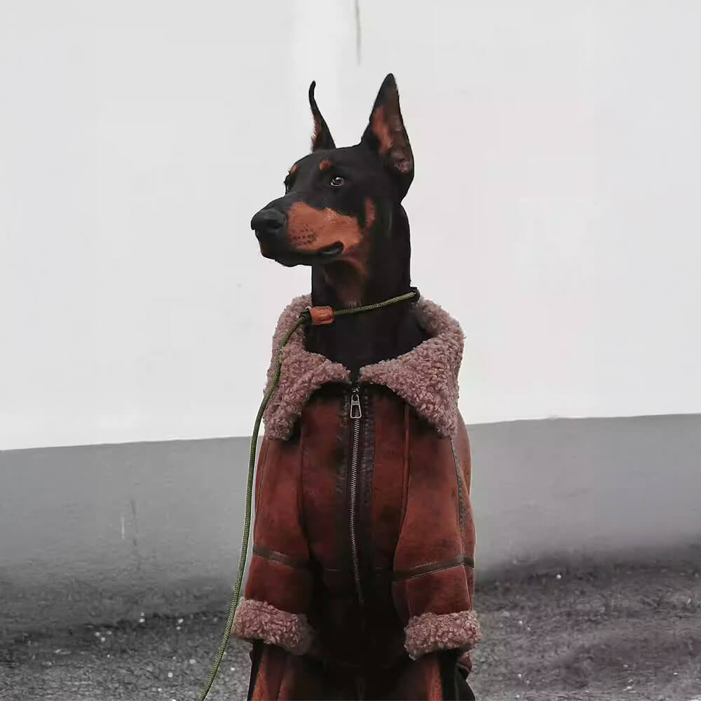 Jaqueta de aviador vintage para cães com forro de pele de carneiro - quente e estilosa