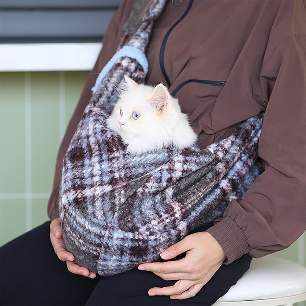 Bolsa de transporte de ombro para cães e gatos com bolso seguro e xadrez aconchegante