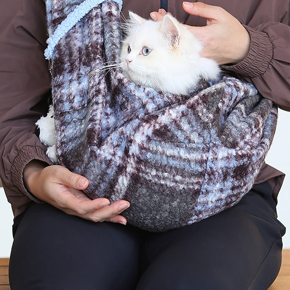 Bolsa de transporte de ombro para cães e gatos com bolso seguro e xadrez aconchegante