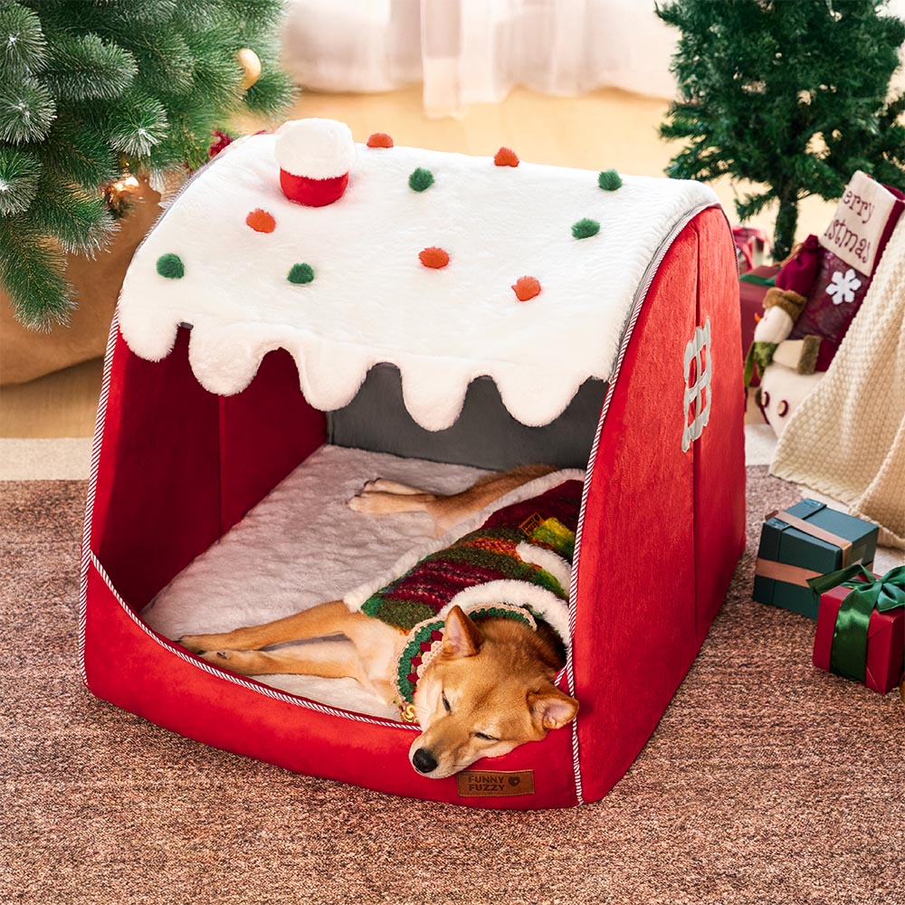 Cama ortopédica para cães Festive Snow House - Calor de Natal