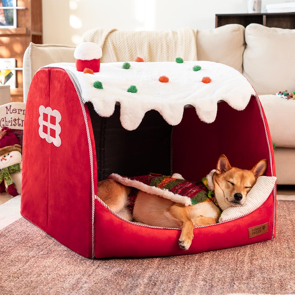 Cama ortopédica para cães Festive Snow House - Calor de Natal