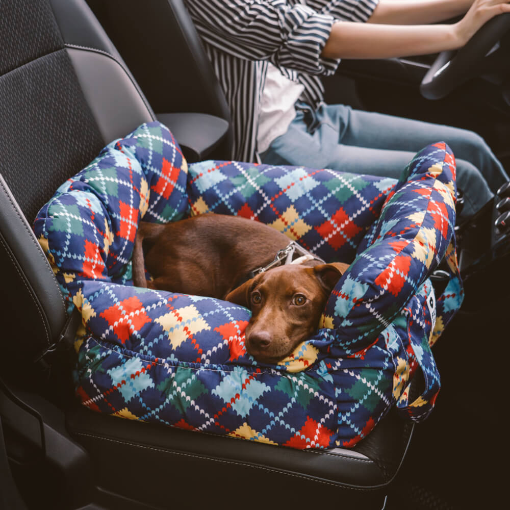 Cama para Assento de Carro para Cães Reforçada de Segurança para Viagens Vintage Jeans Patchwork