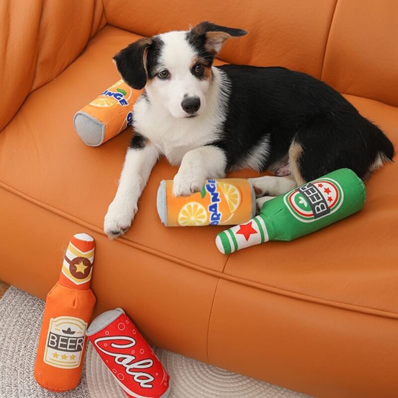 Brinquedos engraçados e fofos de pelúcia para cães, brinquedos para mastigar cerveja e bebidas