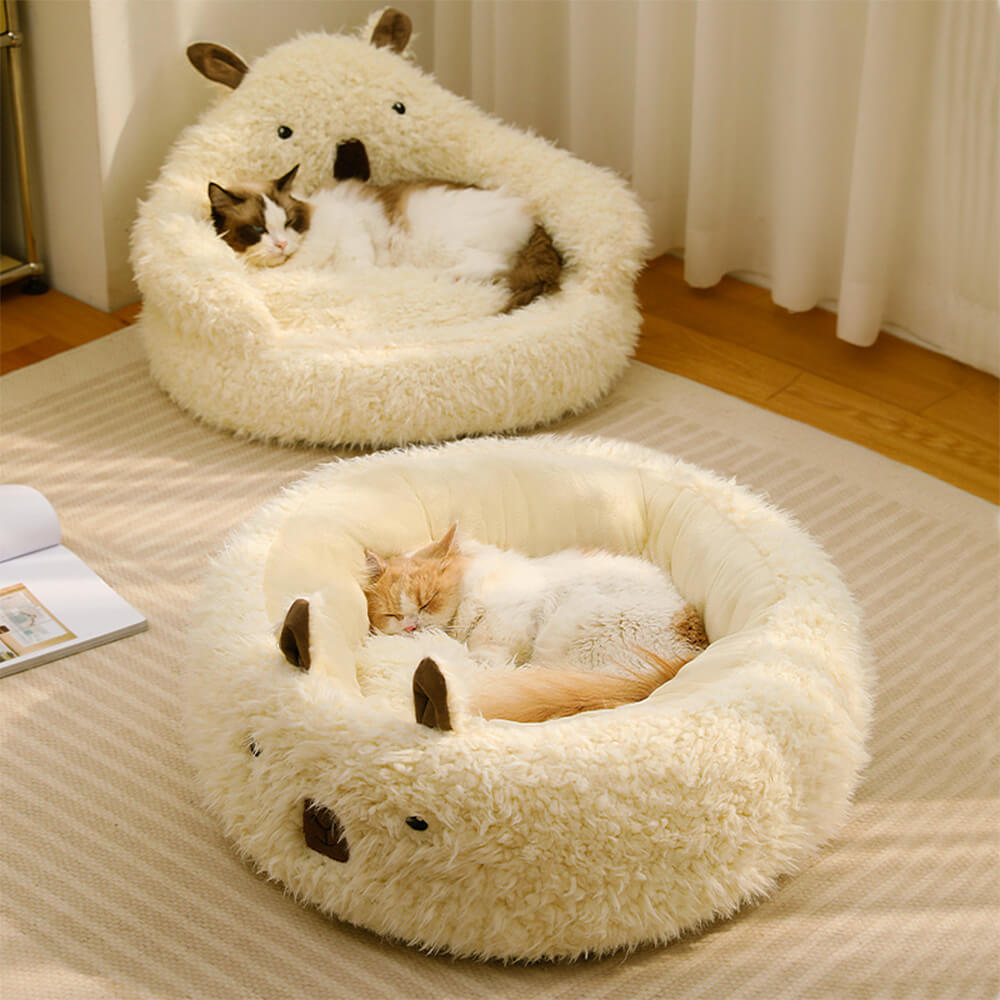 Cama para cães e gatos removível e quente em formato de alpaca