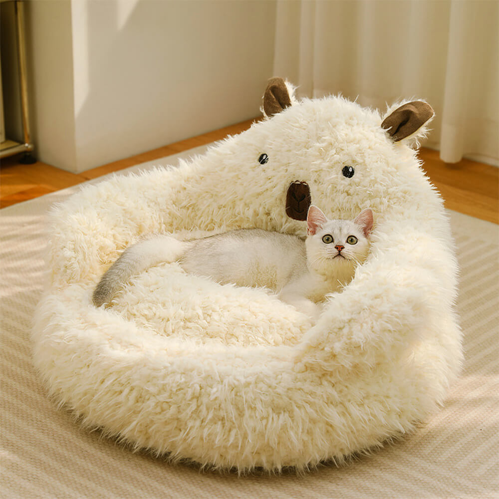 Cama para cães e gatos removível e quente em formato de alpaca