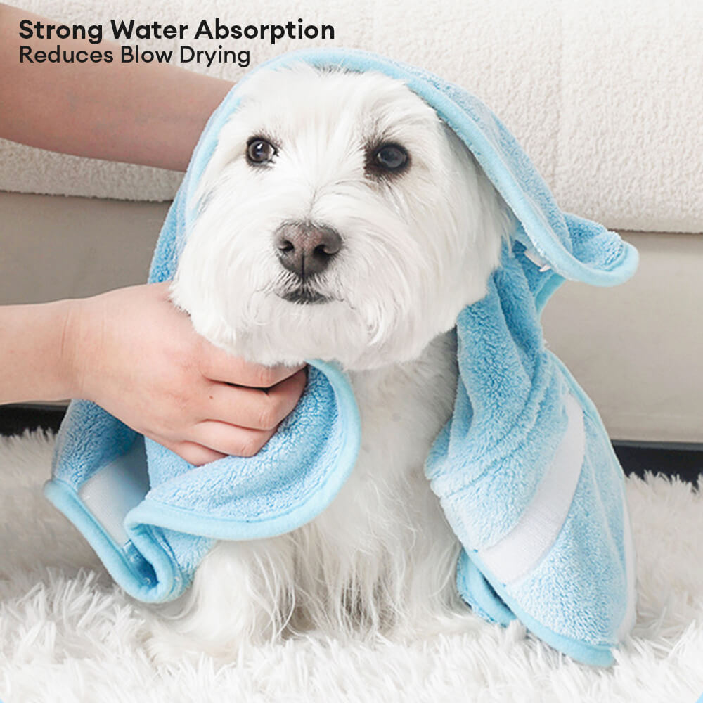 Roupão de banho com capuz para cães e gatos, de velcro absorvente e amigo da pele, com orelhas de coelho em microfibra