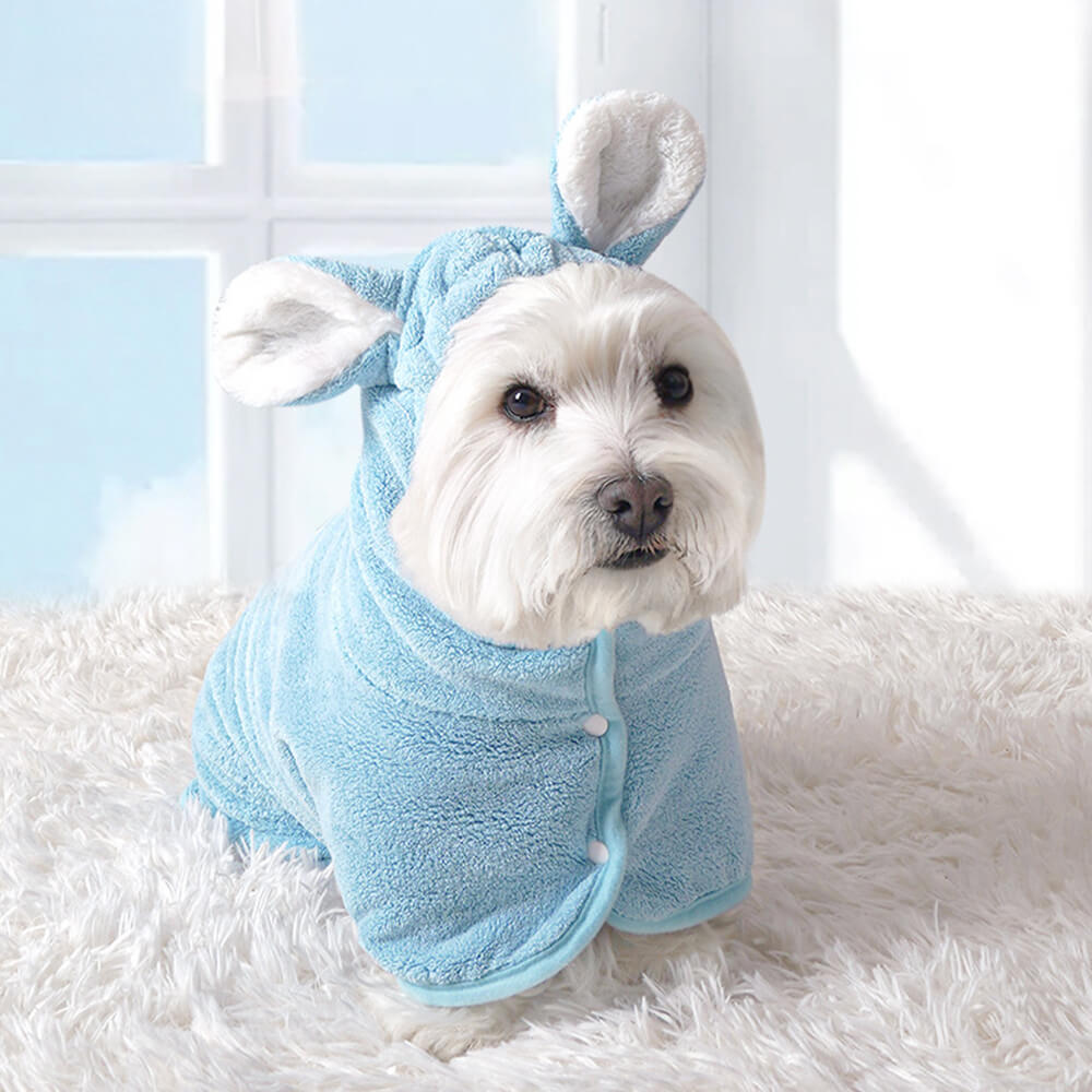 Roupão de banho com capuz para cães e gatos, de velcro absorvente e amigo da pele, com orelhas de coelho em microfibra