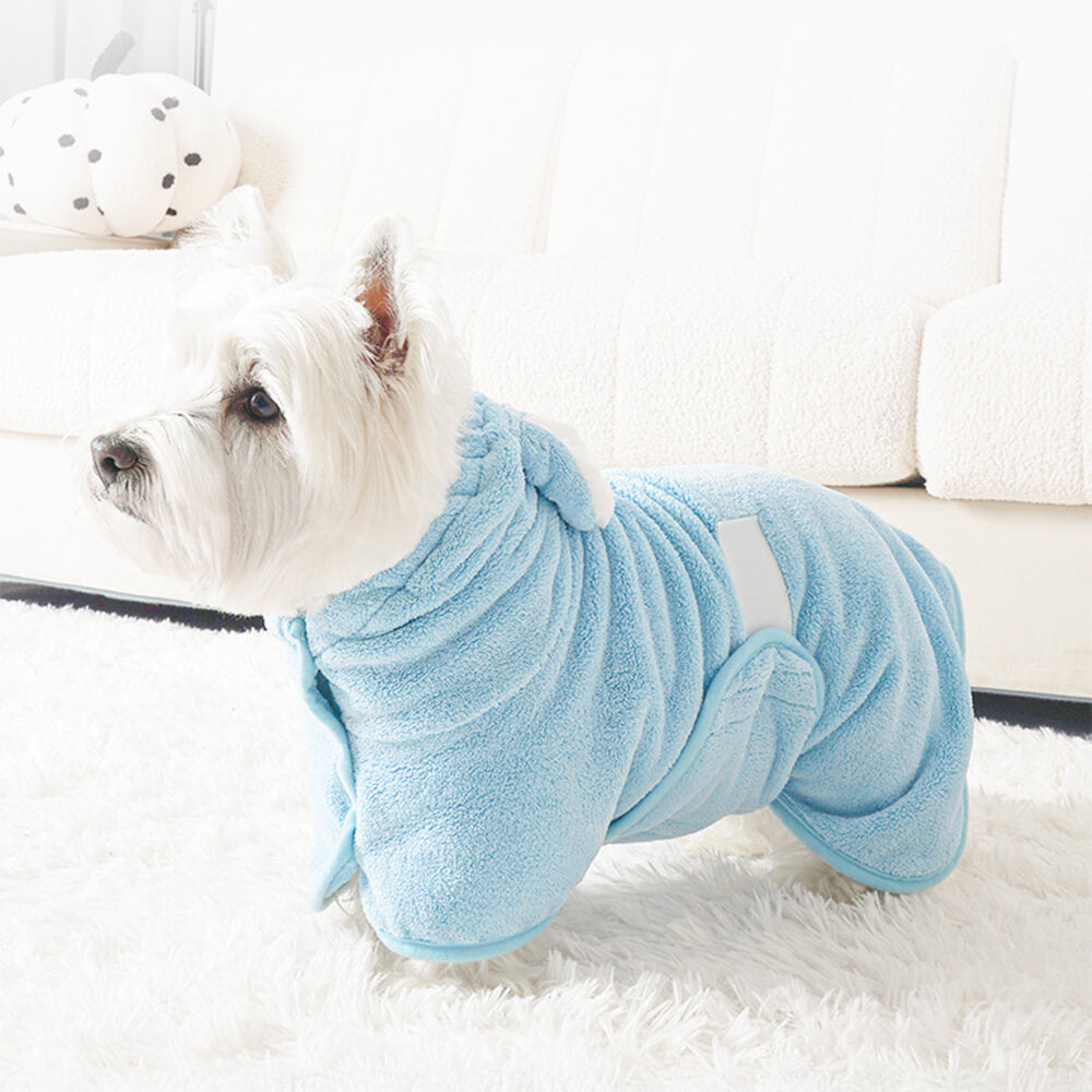 Roupão de banho com capuz para cães e gatos, de velcro absorvente e amigo da pele, com orelhas de coelho em microfibra