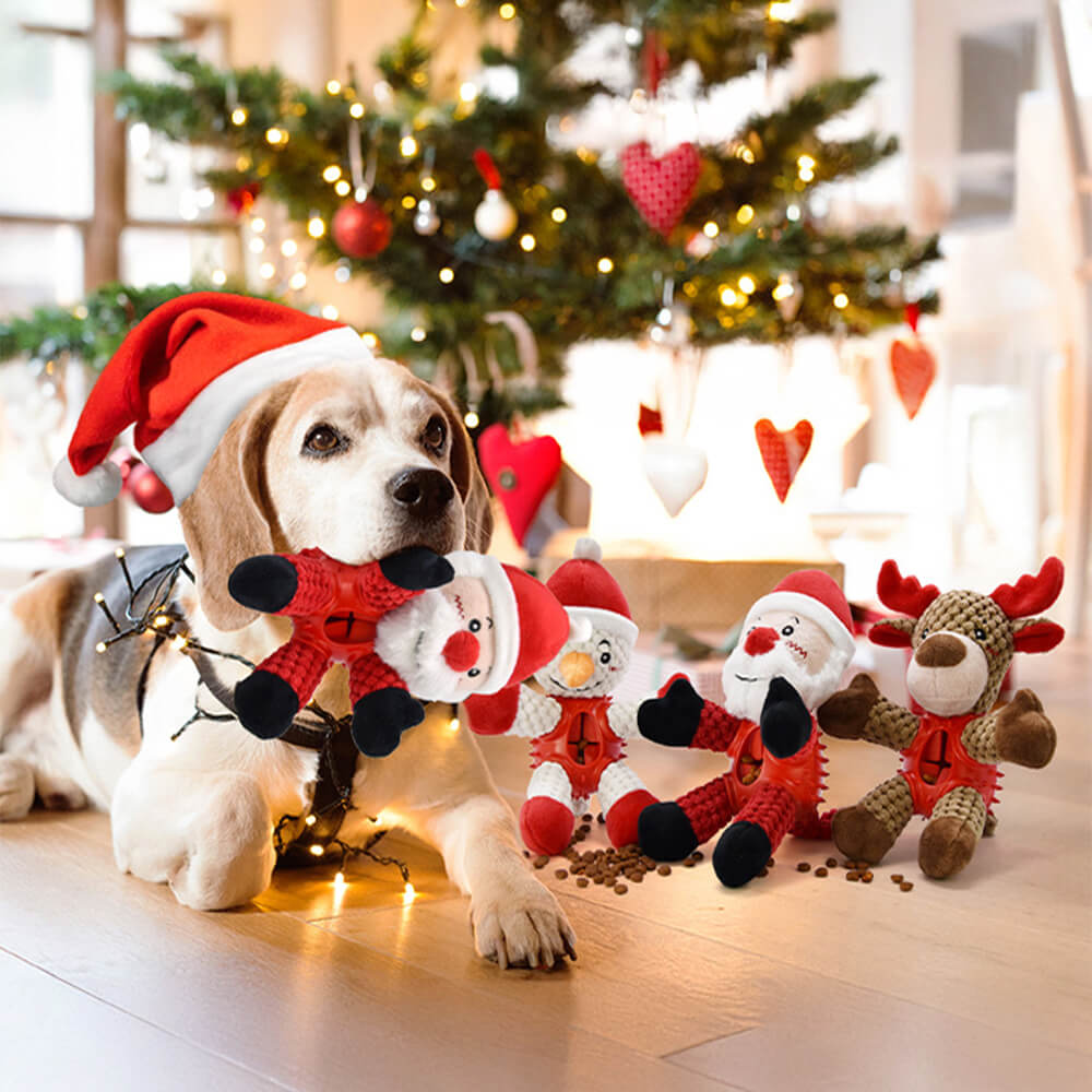 Boneca de Natal de borracha com alimentação lenta e apito brinquedo interativo para cachorro