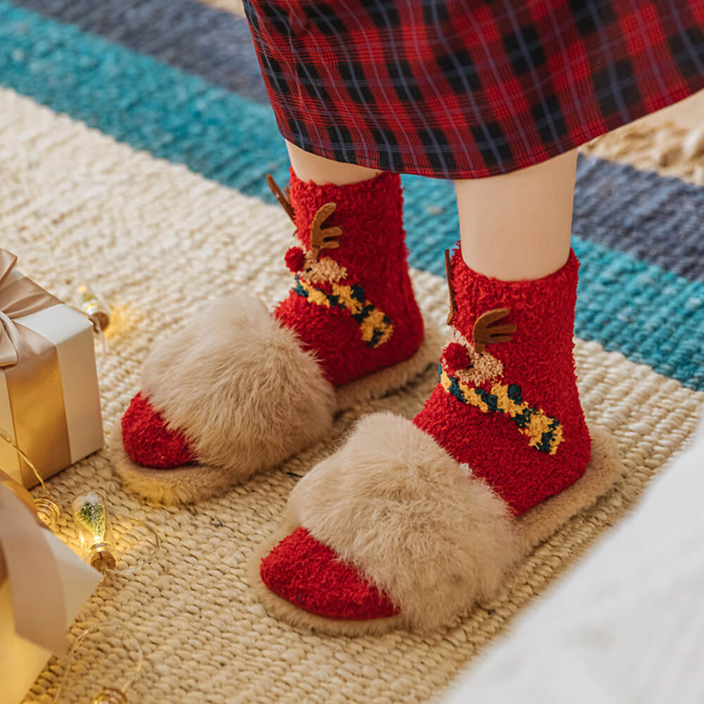 Cachecol de malha de Papai Noel de Natal combinando meias para animal de estimação e dono