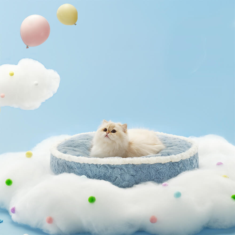 Cama de pelúcia ultramacia para animais de estimação com torta de creme