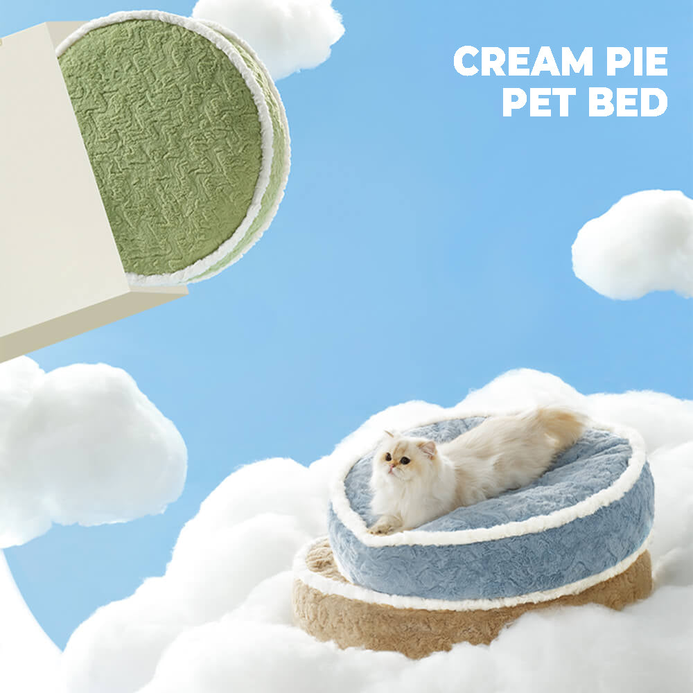 Cama de pelúcia ultramacia para animais de estimação com torta de creme