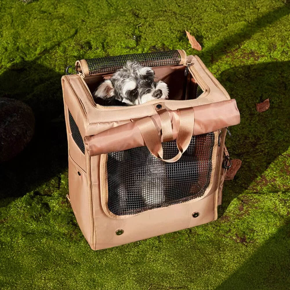 Mochila transportadora para animais de estimação de viagem à prova d'água e respirável de malha grande