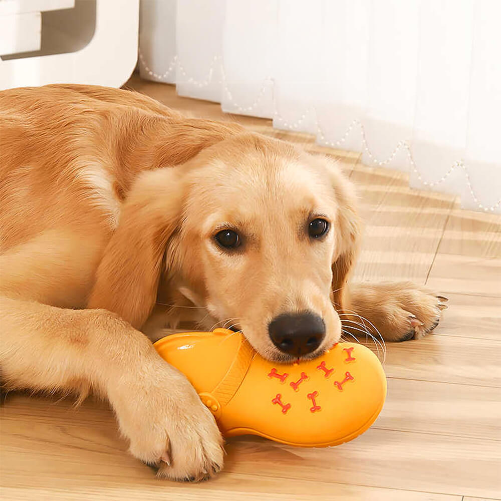 Chinelo de látex com apito, brinquedo interativo durável para limpeza dos dentes do cachorro