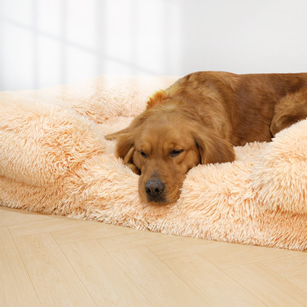 Pelúcia longa - cama quadrada para cães com suporte surround para sono profundo