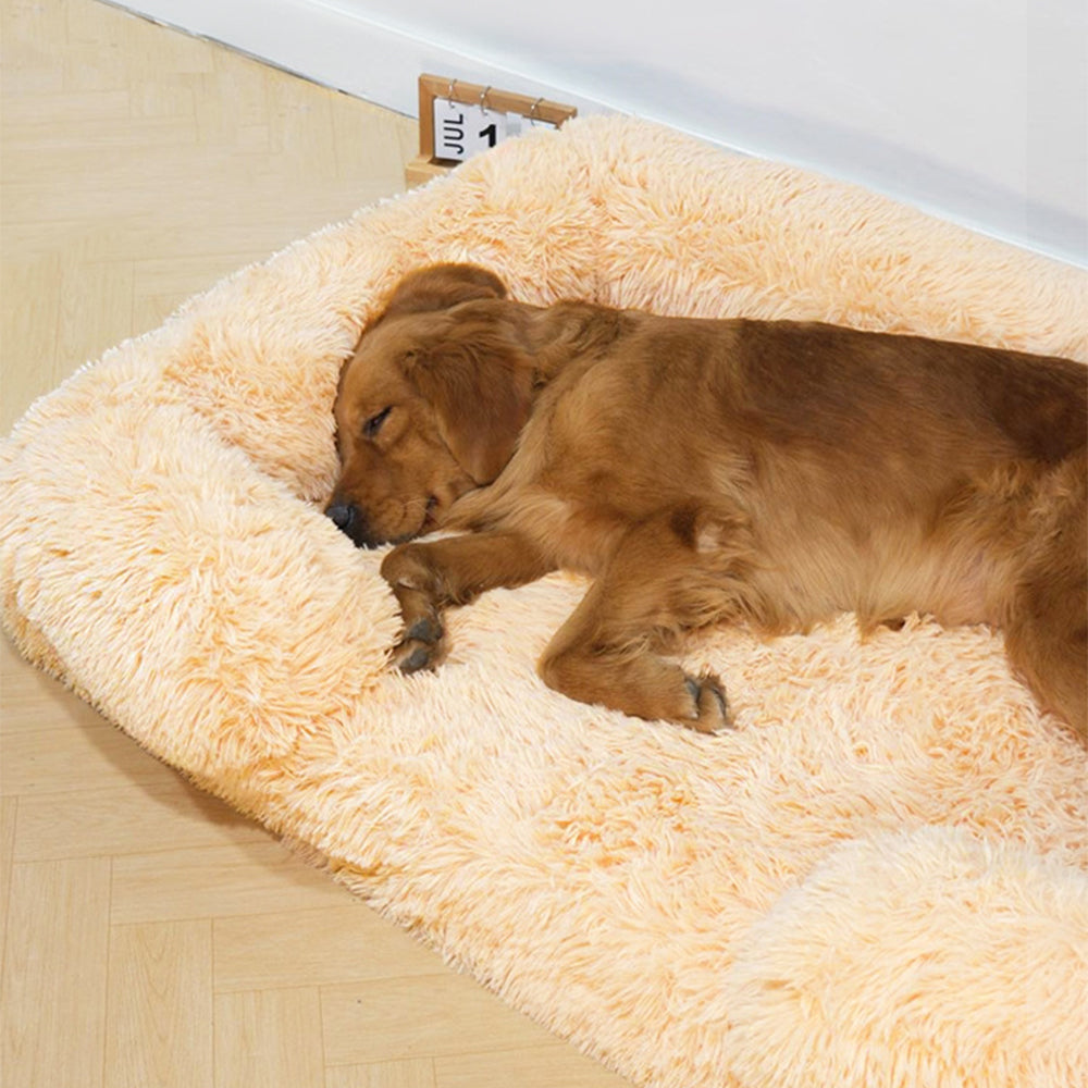 Pelúcia longa - cama quadrada para cães com suporte surround para sono profundo