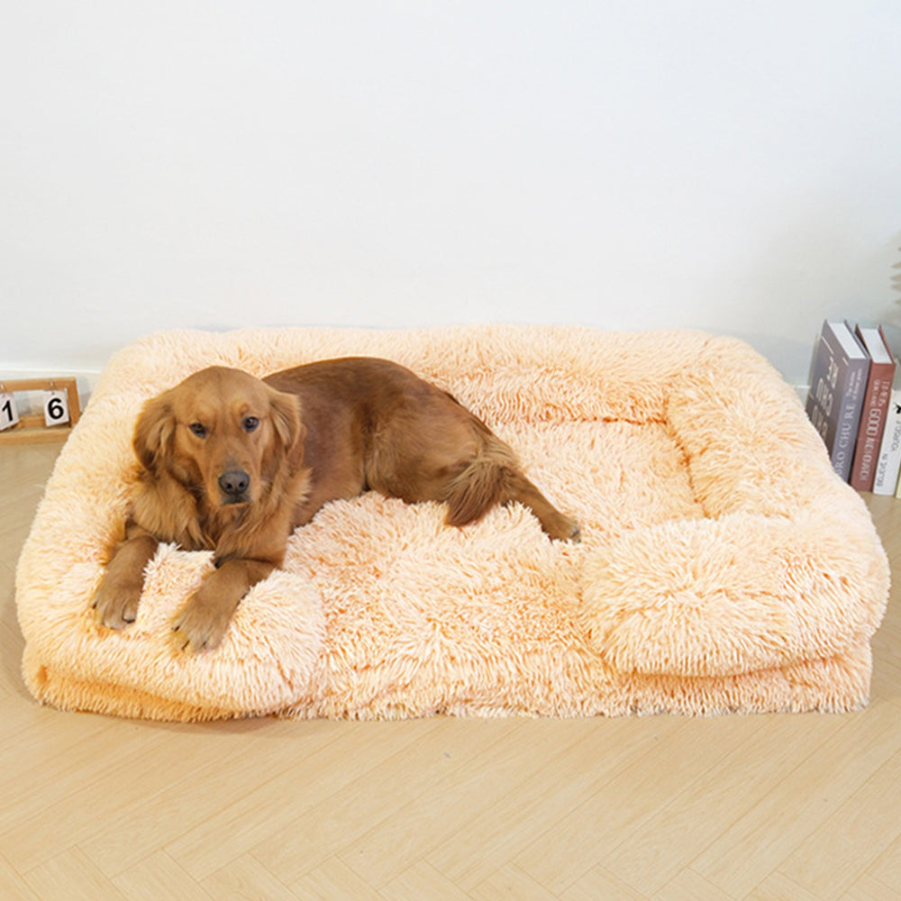 Pelúcia longa - cama quadrada para cães com suporte surround para sono profundo