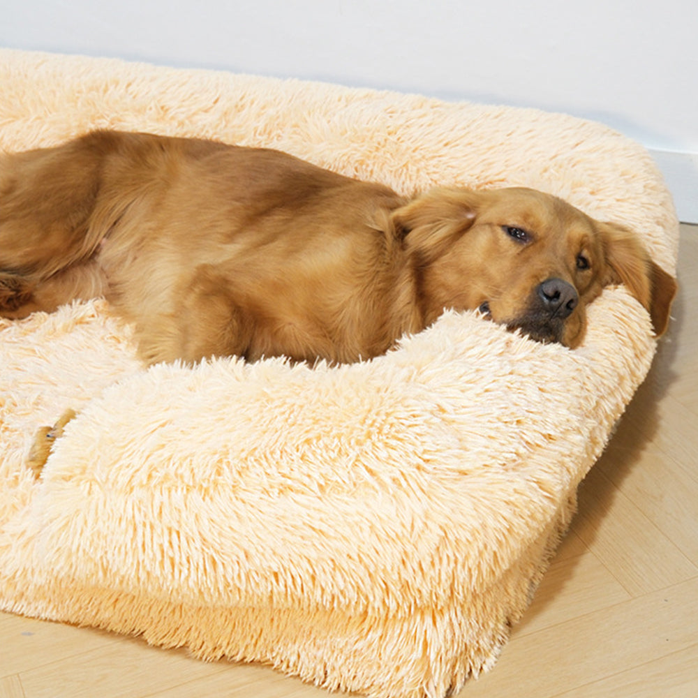 Pelúcia longa - cama quadrada para cães com suporte surround para sono profundo